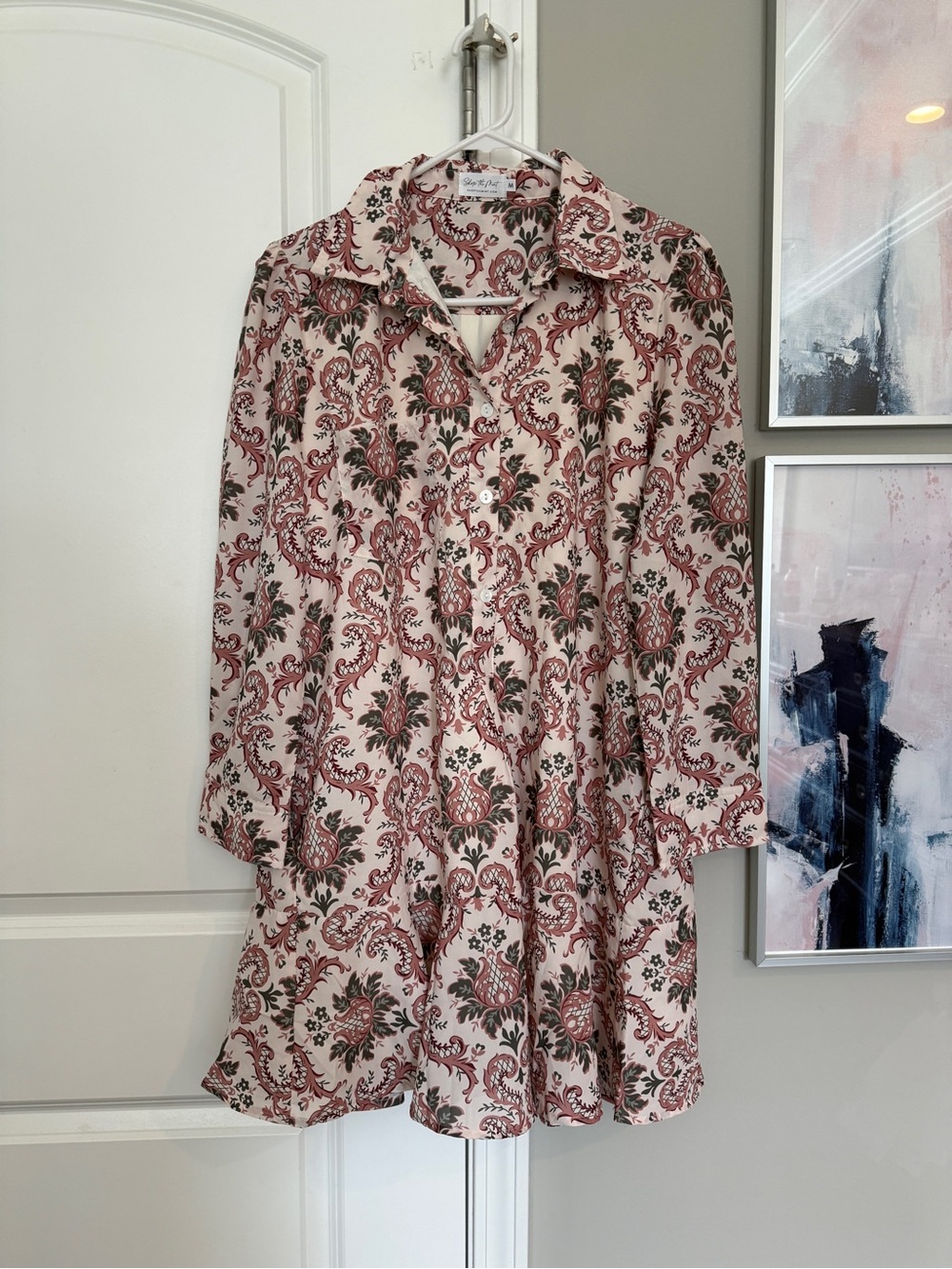 Mint Julep Boutique Share Your Story Cream Damask Shirt Dress